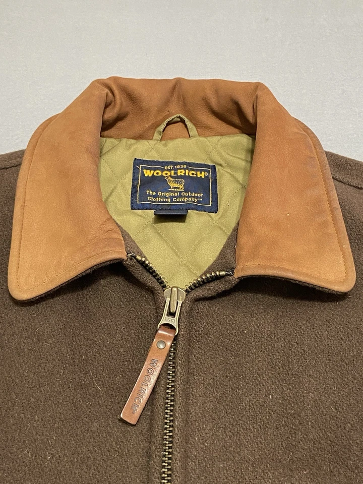 Vtg Quilted Woolrich Wool Zip Up Bomber Flight Men’s Large Brown Jacket USA - Image 3 of 4