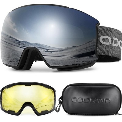 Odoland Ski Goggles Set with Detachable One Size, Black Silver Lens Vlt 15% 