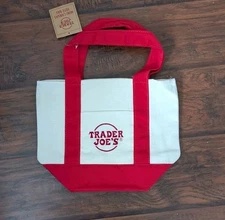 Trader Joe's Mini Canvas Tote Bag RED NWT 2025
