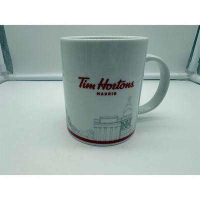 Tim Hortons Madrid Collector Coffee Mug White Red Logo Skyline 2017