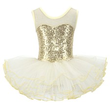 Girls Ballerina Party Costume Kids Sequined Flower Dress Dancewear