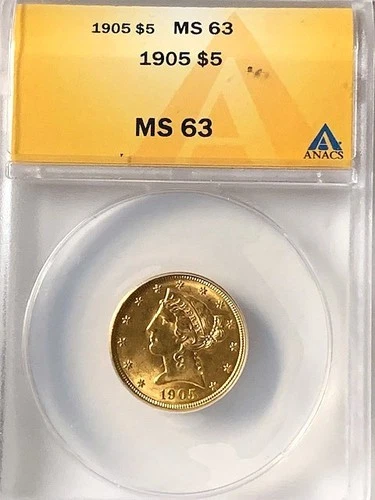 1905 ANACS MS-65 Liberty Gold Half Eagle $5 U.S Coin