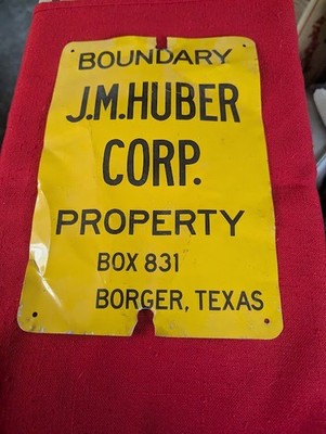 Vintage J.M. Huber Corp Boundary Property Aluminum Sign (10'' × 7'')   Borger Texa
