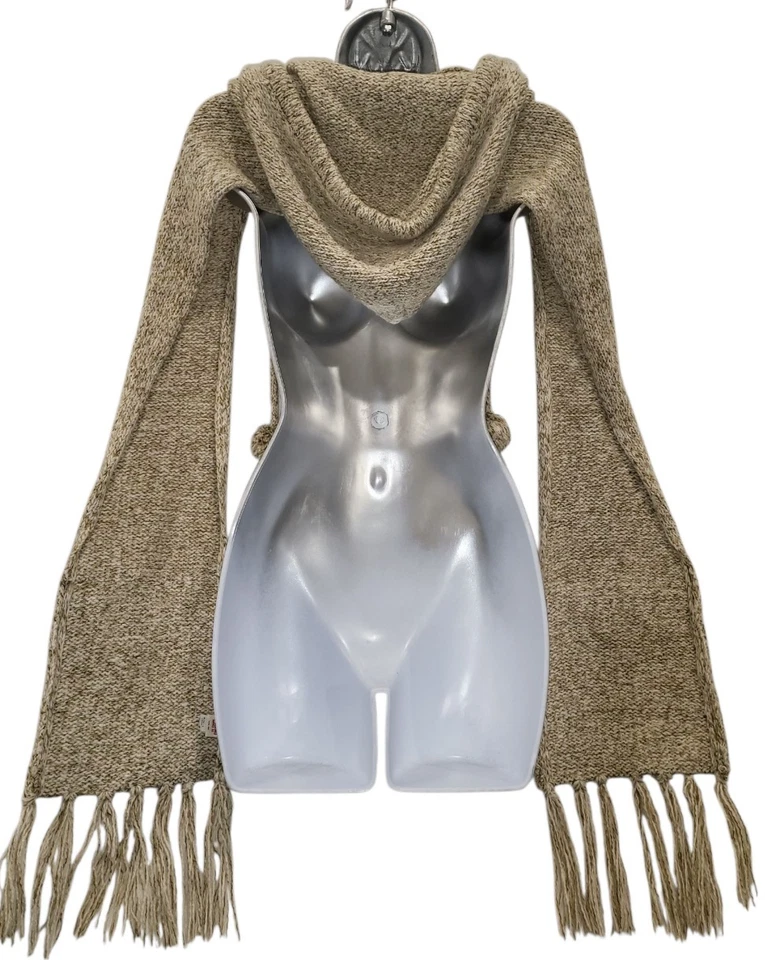 HANDCRAFTED Womens Two Tone Beige Knit HOODED Shoulder Shawl w POCKETS One Size - Image 3 of 4