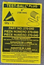 Test-Ball Pneumatic Plug Cherne 270-040 4" Natural Rubber w/ Chain – New in Box