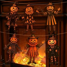 Vintage Halloween Decor Wood Banner 6Pcs Vintage Halloween Bunting Decorations W