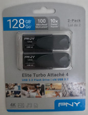 PNY 128 GB Elite Turbo Attache 4 USB 3.2 Flash Drive, Black, 2-Pack