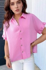 Frill Collared Neck Short Sleeve Shirt