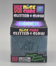 Nee Doh Nice Cube Glitter  Glow-in-the-Dark Gel Squish Toy, Blue 3 in