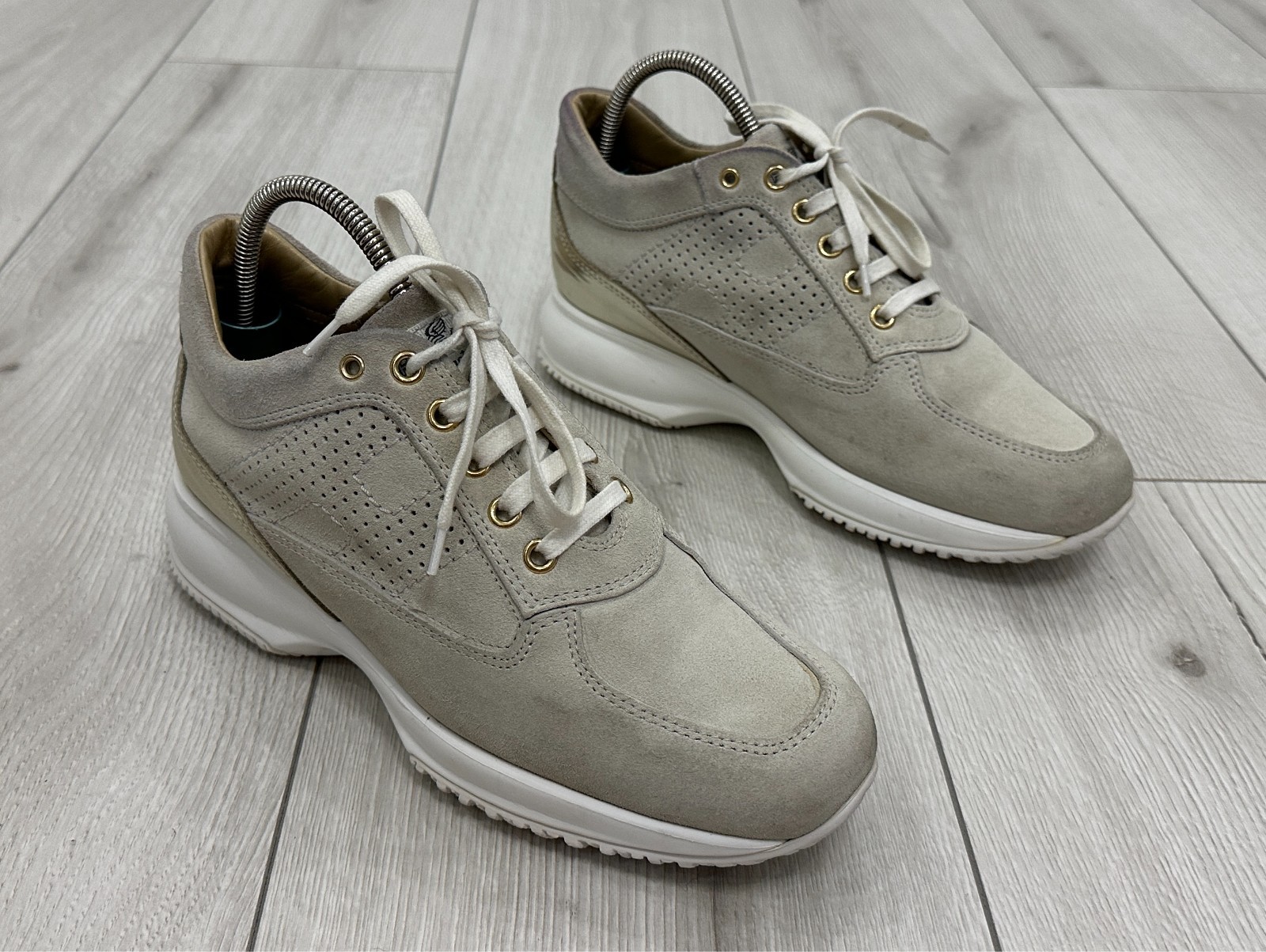 Hogan Interactive Woman Sneaker Suede Beige Luxury Hogan Woman H Perforated 36