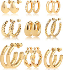Gold Hoop Earrings for Women Chunky Twisted Huggie Hoops Earrings Set 14K Real G