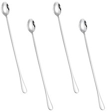 4 Pcs Long Handle Mixing Spoons 12 Inch Stainless Steel Coffee 12×1.2, Silver