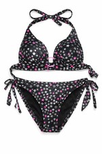 VTG 07 Victoria s Secret Black Bikini Set All Over Silver Pink Stars T/B S/M
