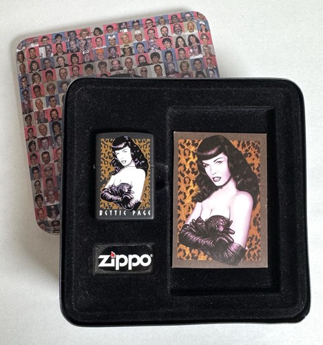 Bettie Page Zippo Lighter With Card Leopard Print In Original Tin