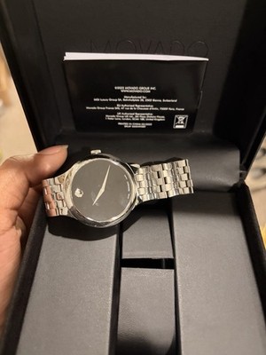 Movado Museum Classic Men's Quartz Wristwatch Silver Stainless Steel Black Dial