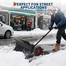 Snow Shovel with Wheels for Driveway, Heavy Duty Push Snow Plow Shovel with L...