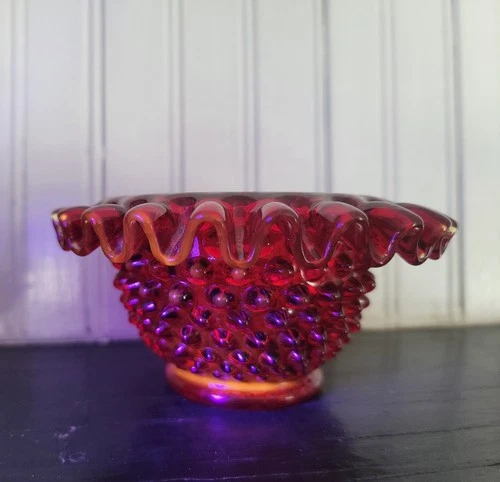 Vtg Fenton Ruby Hobnail Fairy Lamp Base Only