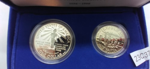 br2 23C37 1986 Liberty 2-Coin Set 90% Silver Dollar & Clad Half with box/ - Picture 9 of 12