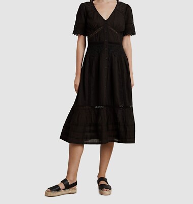 VELVET BY Graham & Spencer Womens Cotton Lace-Trim Midi Dress Black XS VELVET BY Graham & Spencer Womens Cotton Lace-Trim Midi Dress Black XS