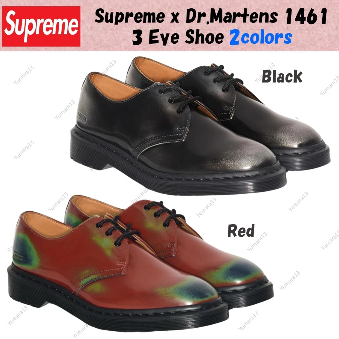 Supreme x Dr.Martens 1461 3 Eye Shoe Black Red 2colors Men