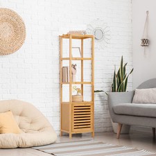 Bamboo Tall Slim Bathroom Storage Cabinet Cupboard Organizer with 3 Shelves