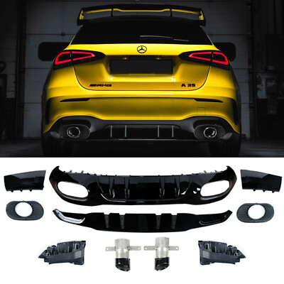 für Mercedes A Klasse W177 Heckdiffusor Auspuffblende glanz SCHWARZ A35 look
