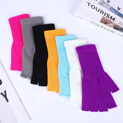 Thermal Fingerless Gloves Mens Womens Knitted Warm Winter Half Finger Mittens UK - Picture 3 of 27