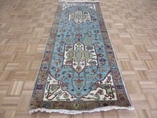 3 x 8 Runner Hand Knotted Light Blue Antiqued Serapi Heriz Oriental Rug G15344