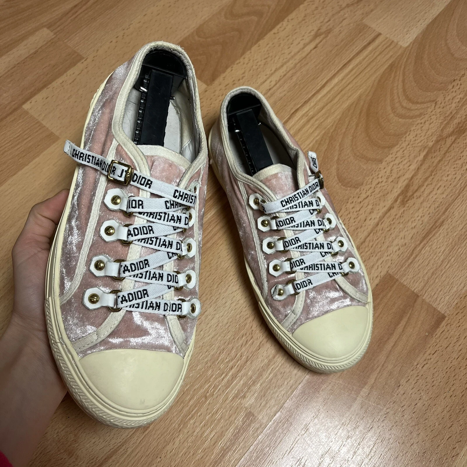 Baskets basses Walk'N'Dior velours rose clair Christian Dior 38 taille caoutchouc