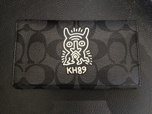 Coach Keith Haring Black Gray Signature Wallet Phone Case NWT
