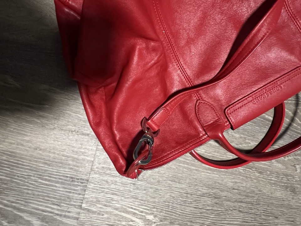 Longchamp Le Pliage Cuir Leather Bag RUBY RED AUTHENTIC In Perfect