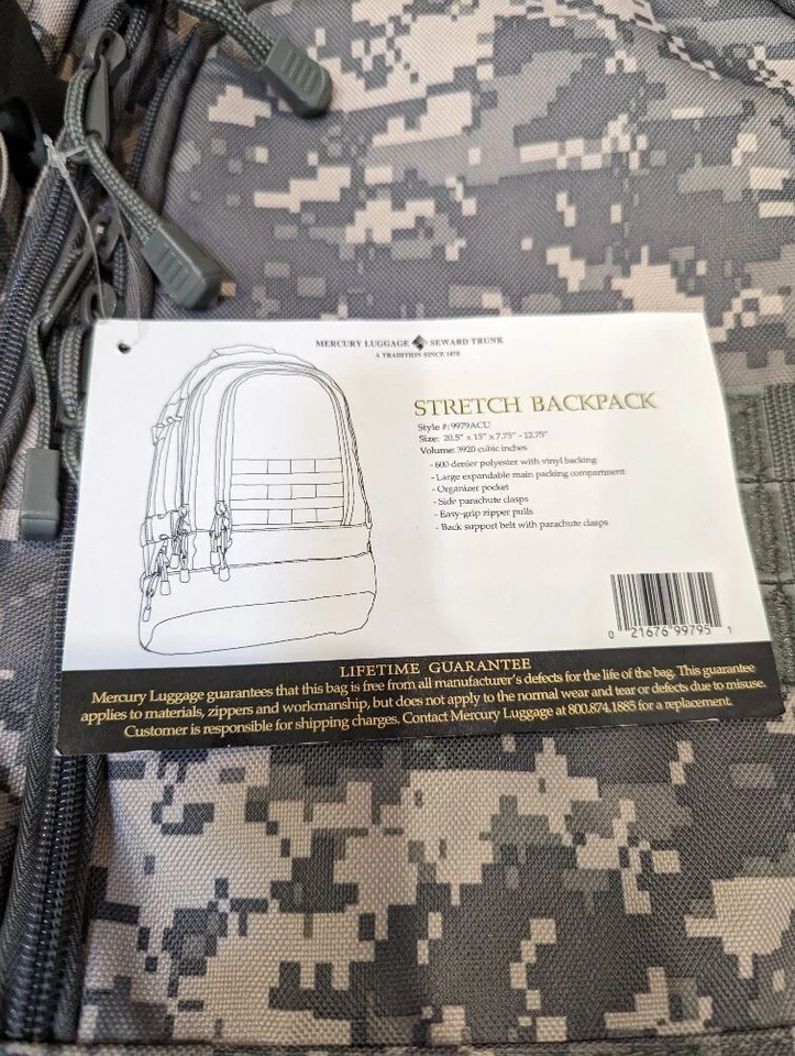 ¡¡NUEVO!! Mochila elástica táctica militar Mercury Luggage - Camuflada - 9979ACU Foto 2 de 4