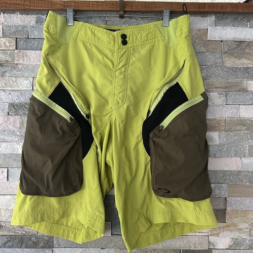 VTG 90s Y2K Oakley Travis Scott Yellow Tech Biking Ballistic 3.7 Shorts Sz M 32