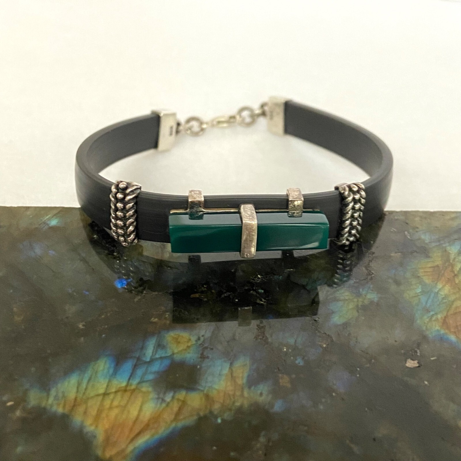 Sterling Silver 925 Rectangular Green Acrylic Bla… - image 22