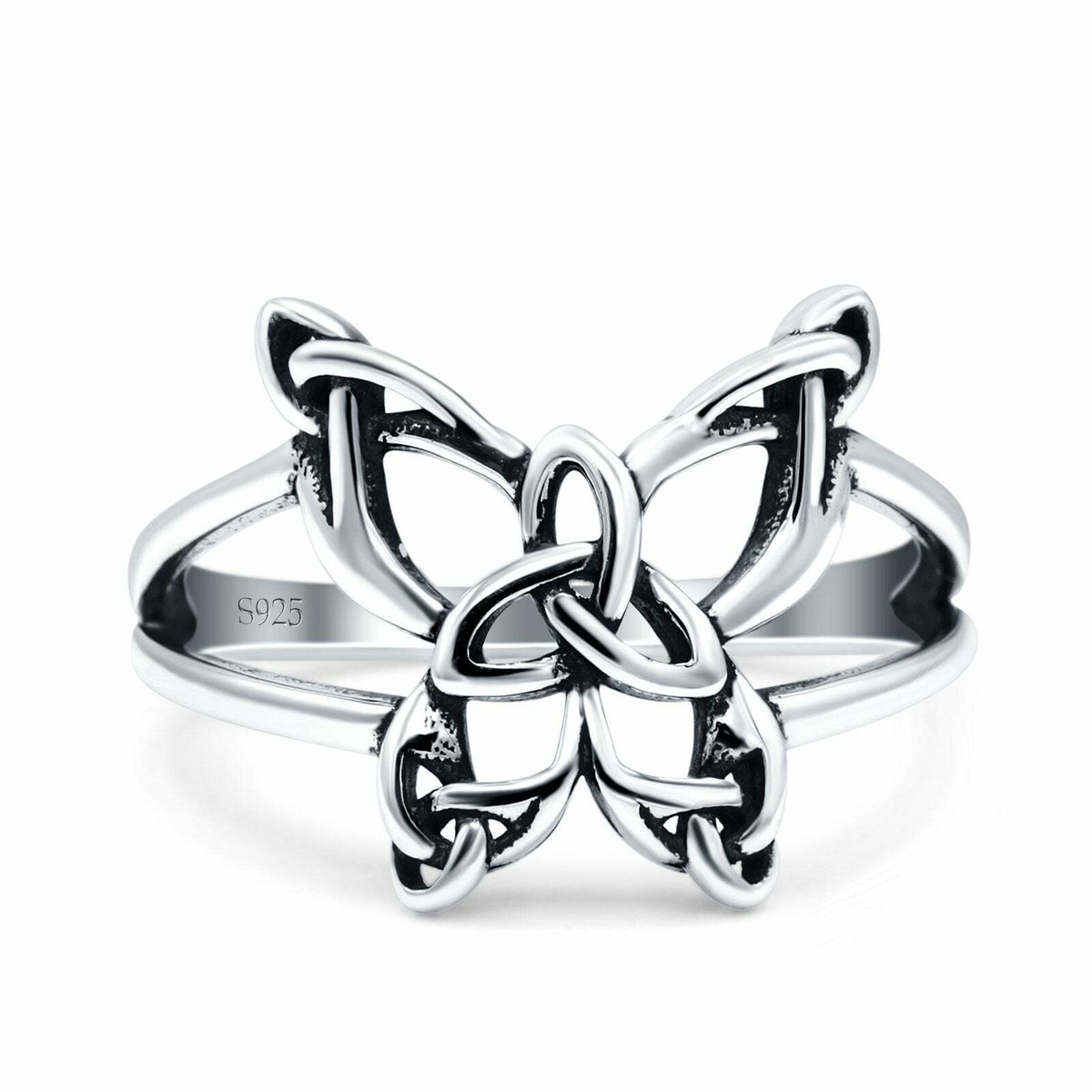 Oxidized Butterfly Celtic Knot Wing Ring – 925 Sterling Silver Band, Sizes 5–9