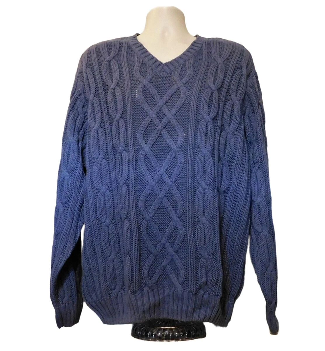 Daniel Cremieux Sweater XL Smokey Blue Cable Knit Pullover Long
