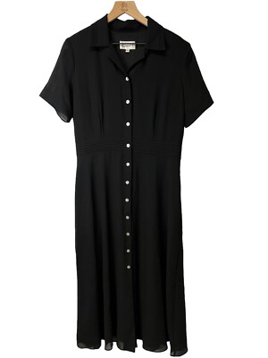 Studio I Black Chiffon Button Down Shirt Sleeve Shirt Knee Length Dress 12 