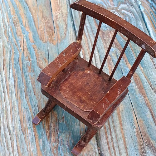 Vintage Antique Miniature Wooden Doll Furniture Primitive Rocking Chair