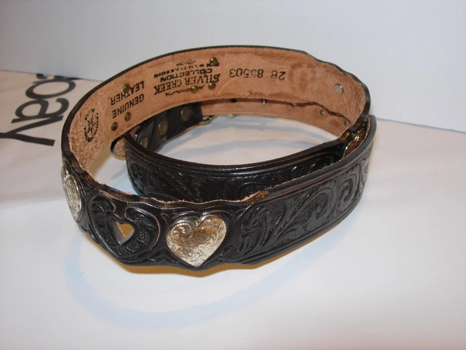 GIRLS BLACK LEATHER SILVER CREEK GAUCHO WESTERN COWBOY belt BUCKLE SIZE 28" - Image 3 of 4