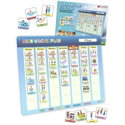 LIKARTO Magnetischer Wochenplaner für Kinder - Montessori Magnettafel inkl. 198 Magnete