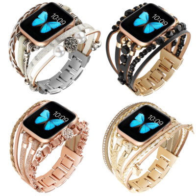 Women Leather Bracelet Band for Apple Watch 11 10 9 8 7 6 SE 44/41/45/42/46/49mm