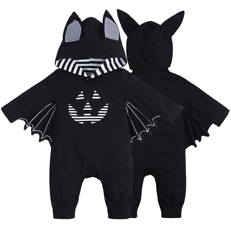 Halloween Niño Pequeño Bebé Niños Niñas Juegos con disfraces Disfraz de murciélago Sudadera con capucha Mameluco Conjunto de trajes