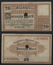 [22199] - EMERGENCY MONEY BREMERHAVEN, City, 20 Mark, 01.11.1918, Geiger 067.03E, used