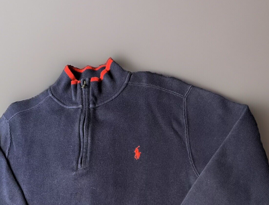 Polo Ralph Lauren Felpa Mezza Zip Blu Ragazzo Taglia L (14 16) Rosso Pony