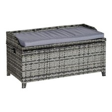 Rattan Wicker Storage Basket Box Bench Seat Furniture with Cushion Grey