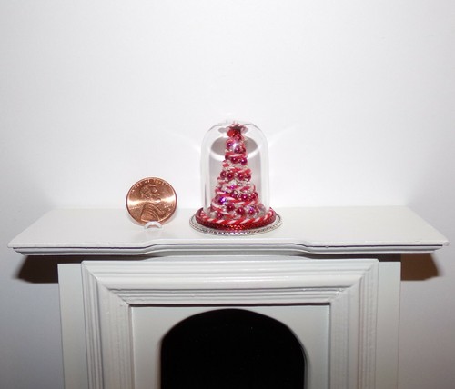 CASA DE MUÑECAS CARAMELO MINIATURA ~ ÁRBOL DE NAVIDAD CAÑA ESCALA 1:12 EN CÚPULA DE VIDRIO ¡NUEVO! - Imagen 4 de 12