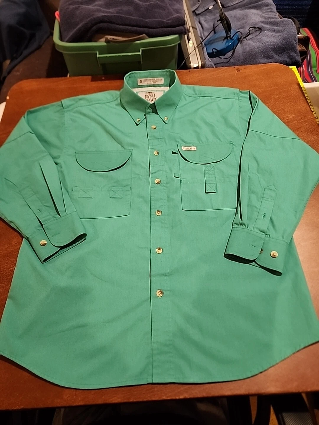 Tiger Hill Performance Poplin Men's SMALL L/S Turquoise Vented Shirt EUC. GB2