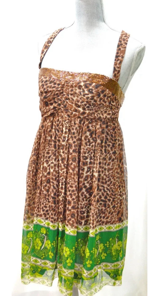 Шелковое шифоновое платье Nicole Miller с блестками и леопардом размер Petite Small