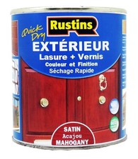 Rustins Lasure + Vernis Extérieur bois satin Séchage rapide 500ML Acajou