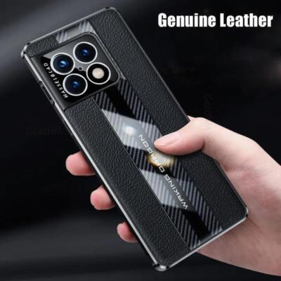 Genuine Leather Case For OnePlus 10 Pro 9 Carbon Fiber Grain Splicing Back Cover